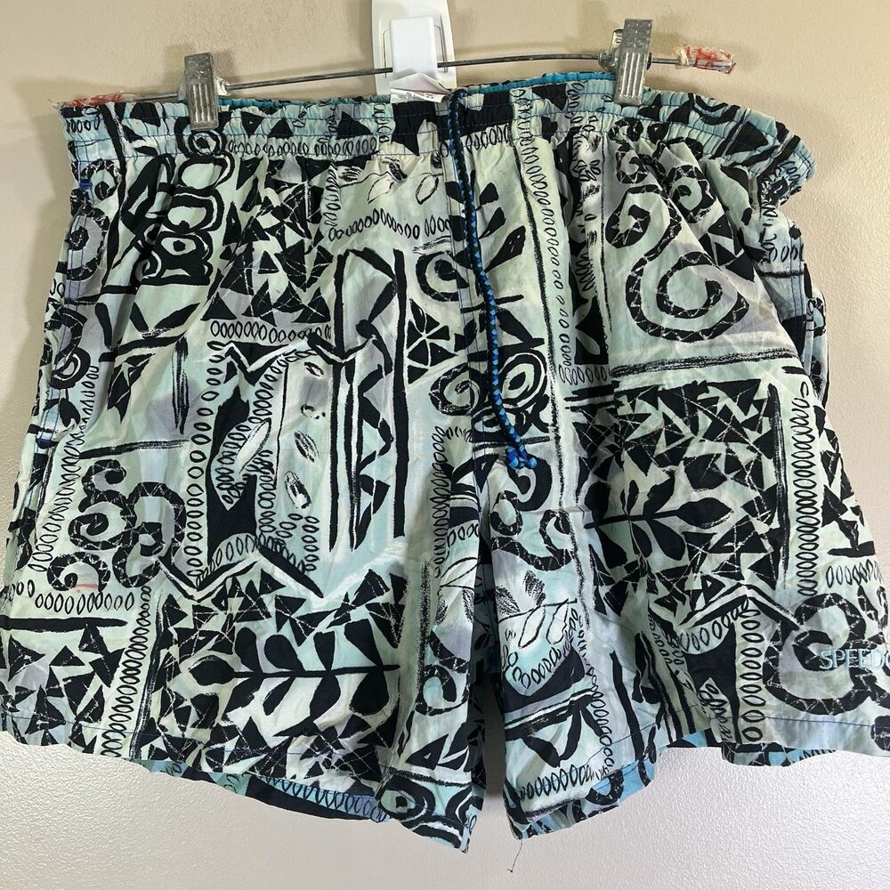 Vtg Speedo Men's Size Large  Swim Shorts Blue Aztec Geometric Beach
